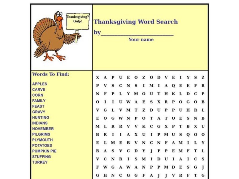 Thanksgiving Word Search Worksheet