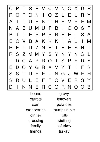 Thanksgiving Word Search Worksheet