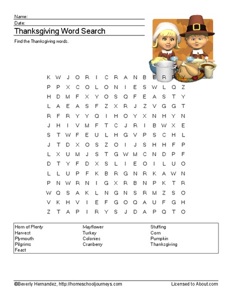 Thanksgiving Word Search Worksheet
