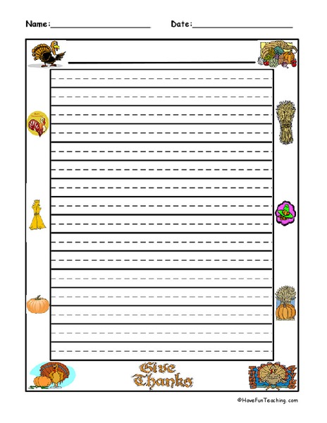 Thanksgiving Writing Paper Lesson Plan