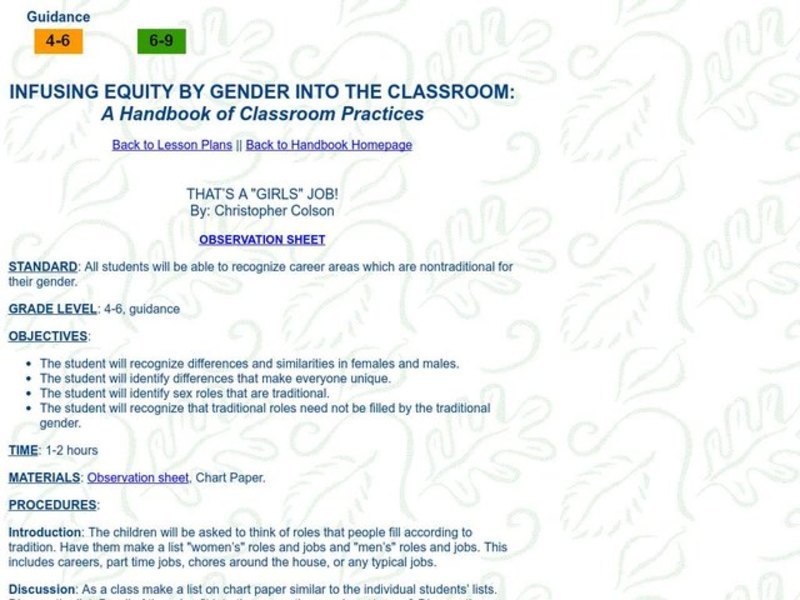 THAT'S A "GIRLS" JOB! Lesson Plan