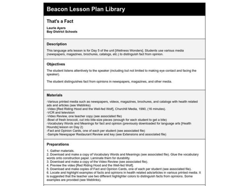 That's a Fact Lesson Plan