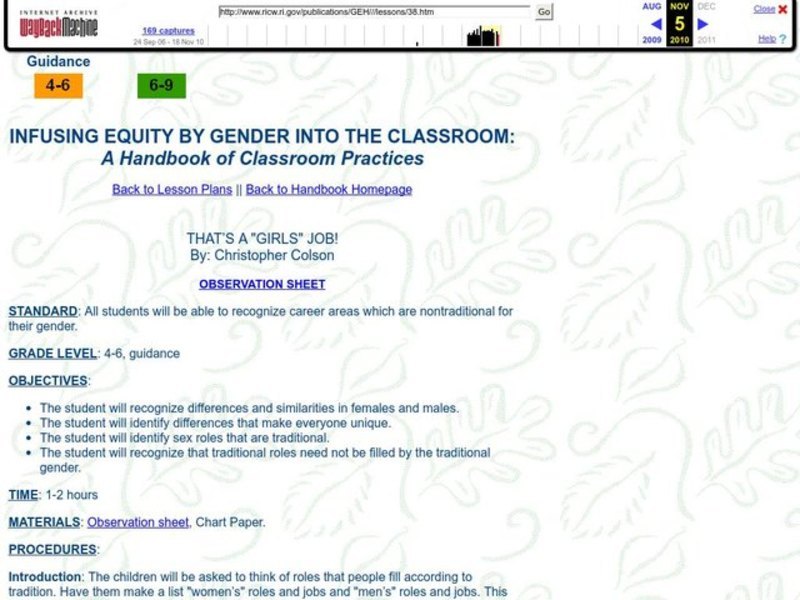 That's A "GIRLS" Job! Lesson Plan