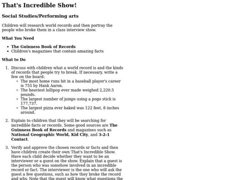 That's Incredible Show! Lesson Plan