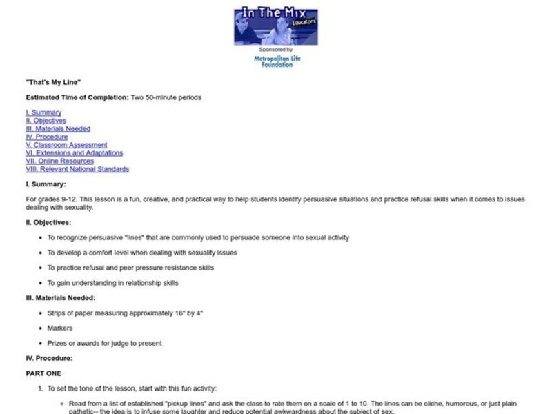 That's My Line Lesson Plan