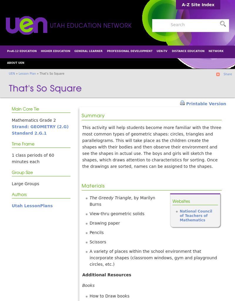 That's So Square Lesson Plan