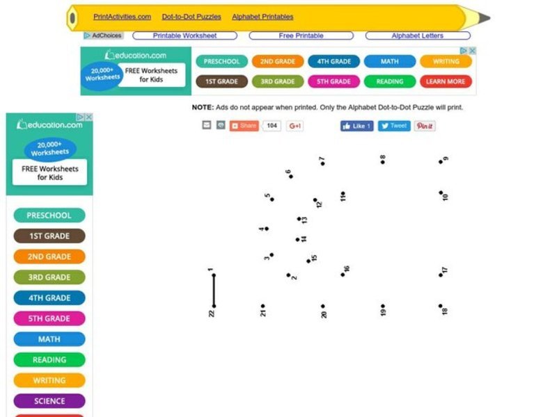 Alphabet Letters Dot-to-Dot Puzzle Worksheet