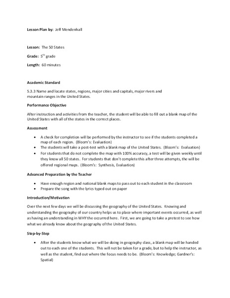The 50 States Lesson Plan