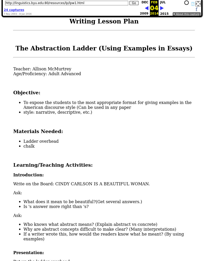 The Abstraction Ladder (Using Examples in Essays) Lesson Plan