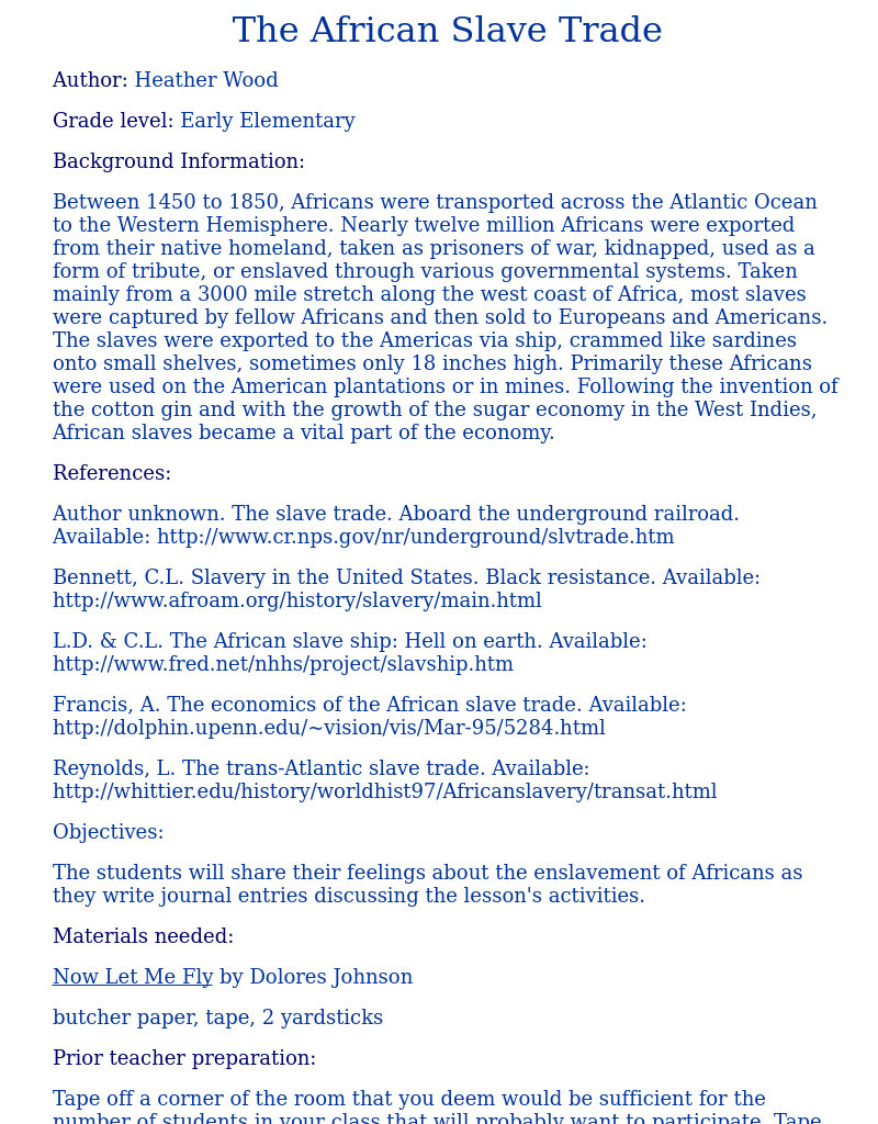 The African Slave Trade Lesson Plan