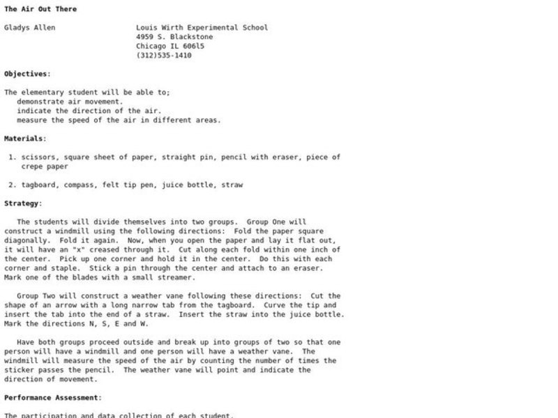 The Air Out There Lesson Plan