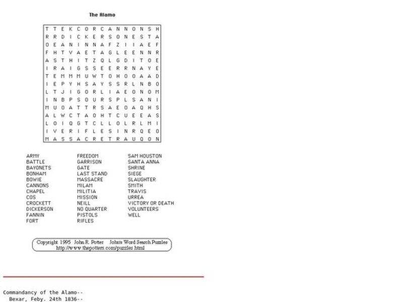 The Alamo Worksheet