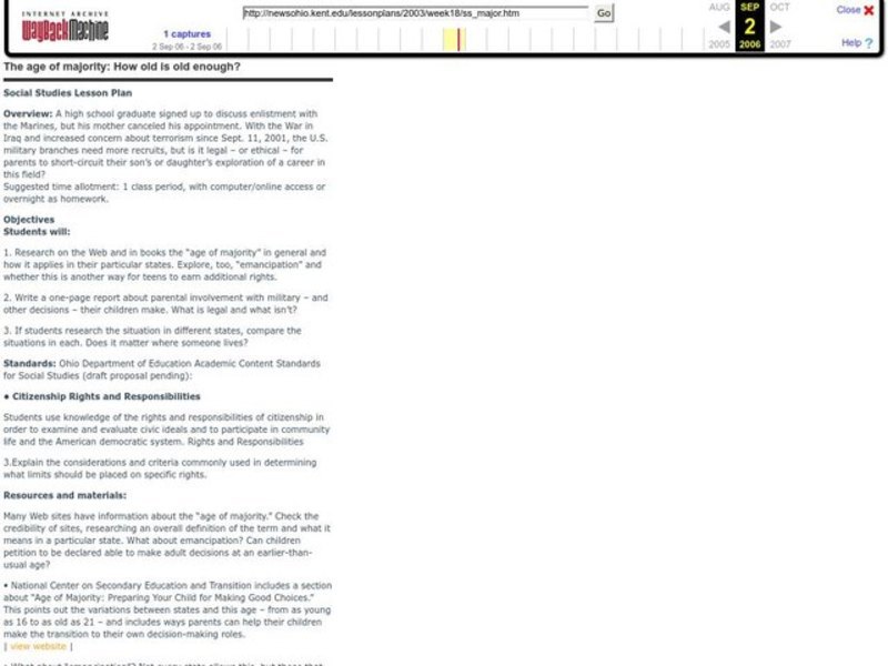 The age of majority: How old is old enough? Lesson Plan