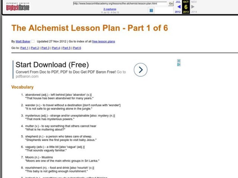 The Alchemist by Paulo Coehlo Lesson Plan
