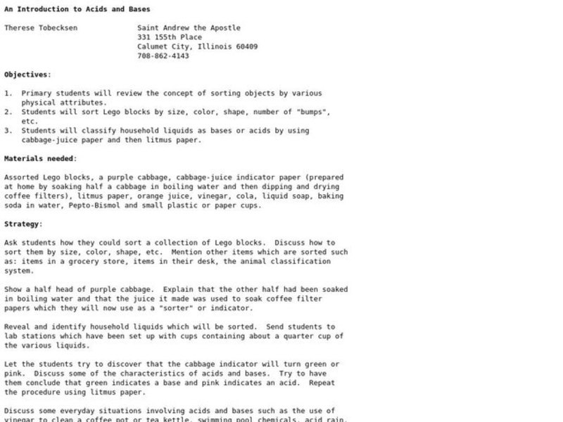 An Introduction to Acids and Bases Lesson Plan