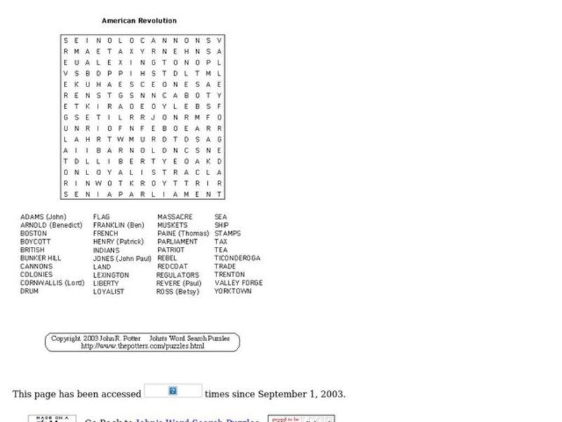 The American Revolution Worksheet