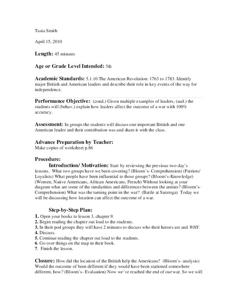 The American Revolution Lesson Plan
