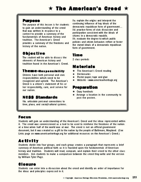 The American's Creed Lesson Plan