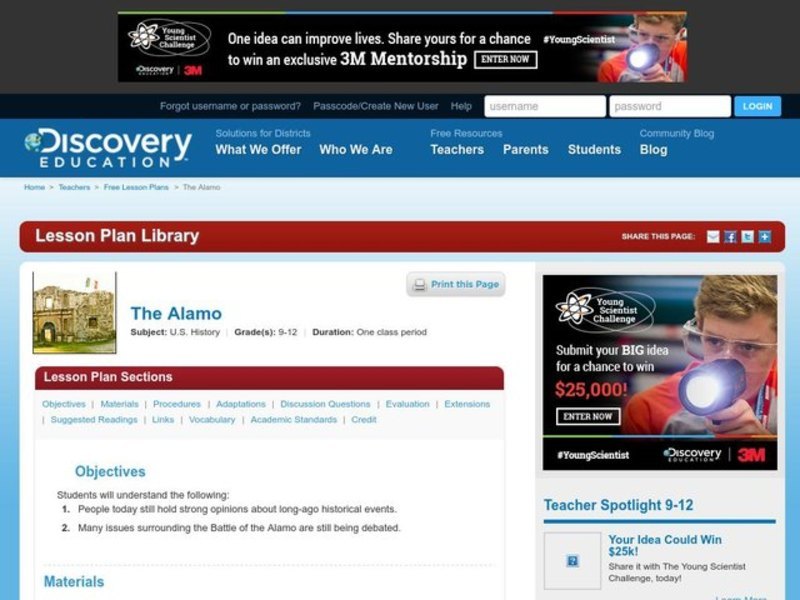 The Alamo Lesson Plan