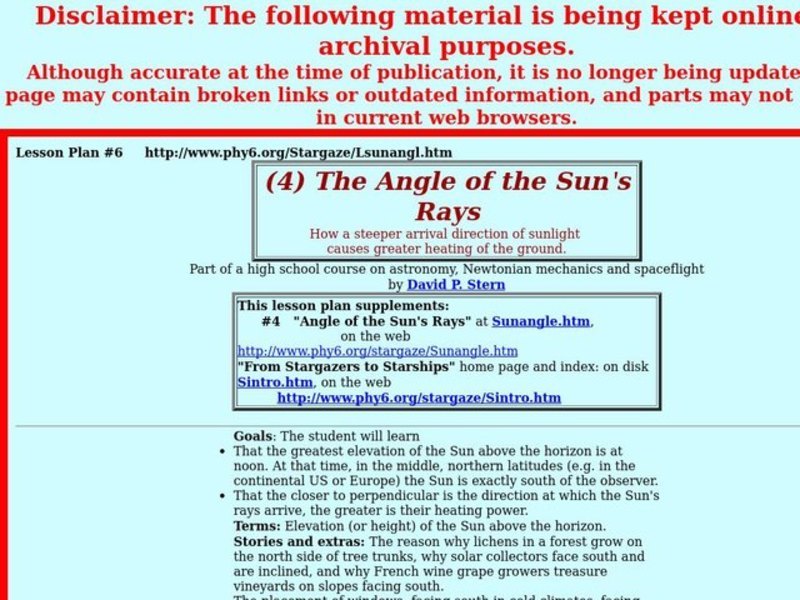 The Angle of the Sun's Rays Lesson Plan