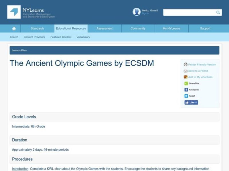 The Ancient Olympic Games Lesson Plan