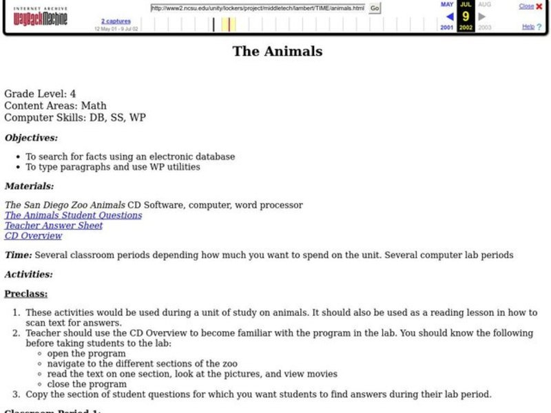 The Animals Lesson Plan