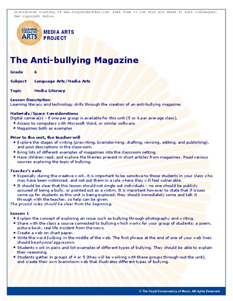 The Anti-bullying Magazine Unit Plan