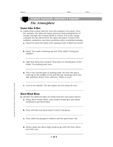 The Atmosphere Worksheet