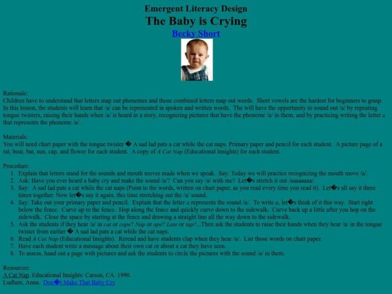 The Baby is Crying Lesson Plan