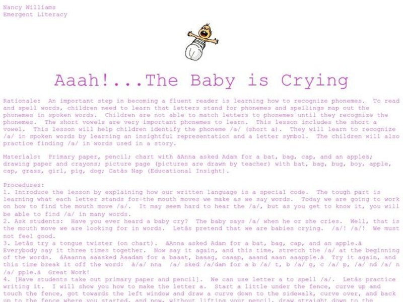 The Baby is Crying Lesson Plan