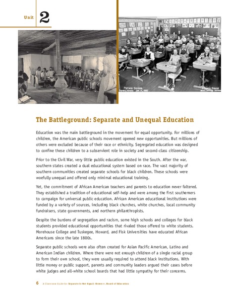 The Battleground: Separate and Unequal Education Lesson Plan