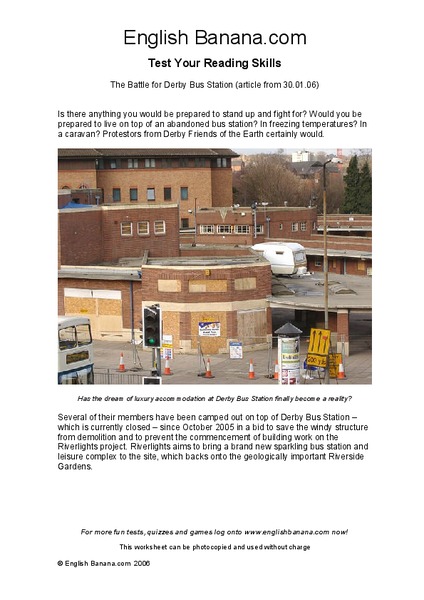 The Battle for Derby Bus Station Worksheet