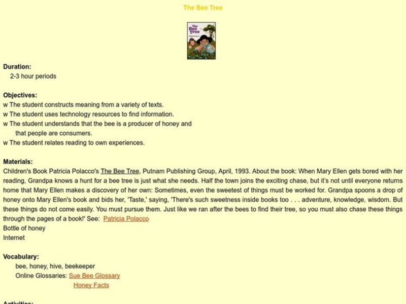 The Bee Tree Lesson Plan