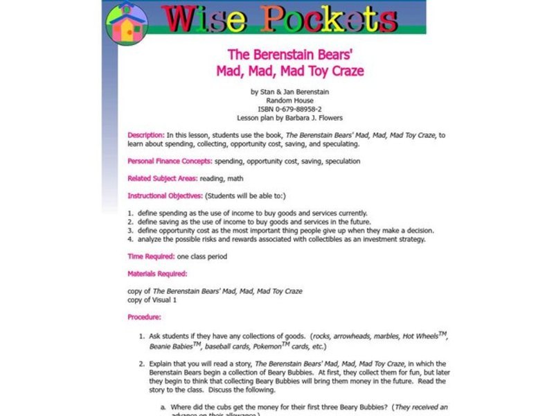 The Berenstain Bears' Mad, Mad, Mad Toy Craze Lesson Plan