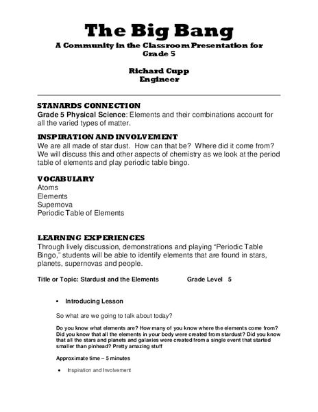 The Big Bang Lesson Plan