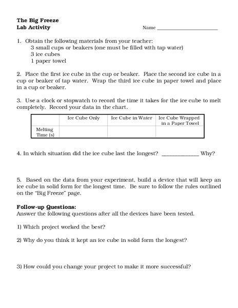 The Big Freeze Worksheet