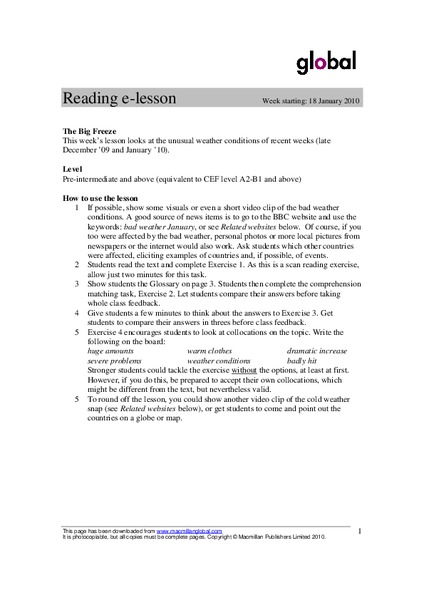 The Big Freeze Lesson Plan