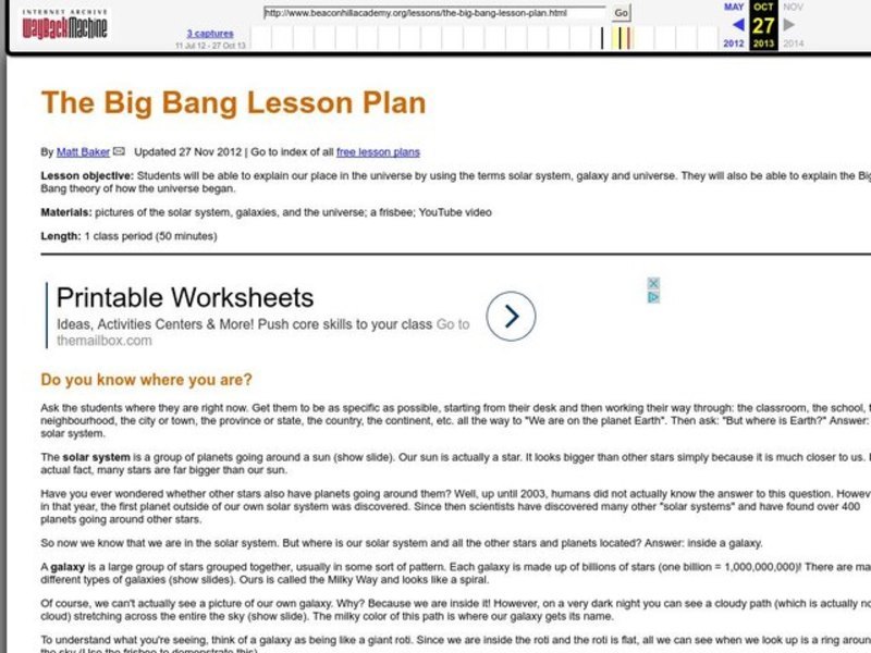 The Big Bang Lesson Plan