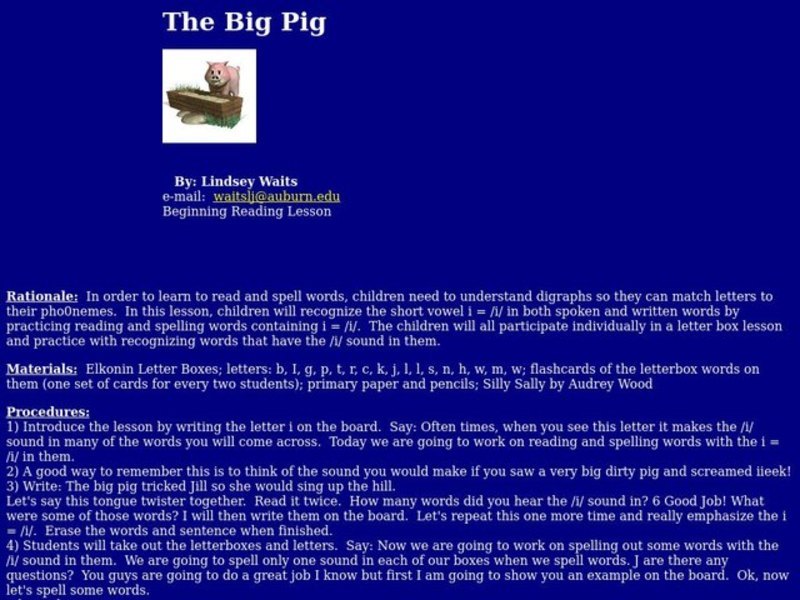 The Big Pig Lesson Plan