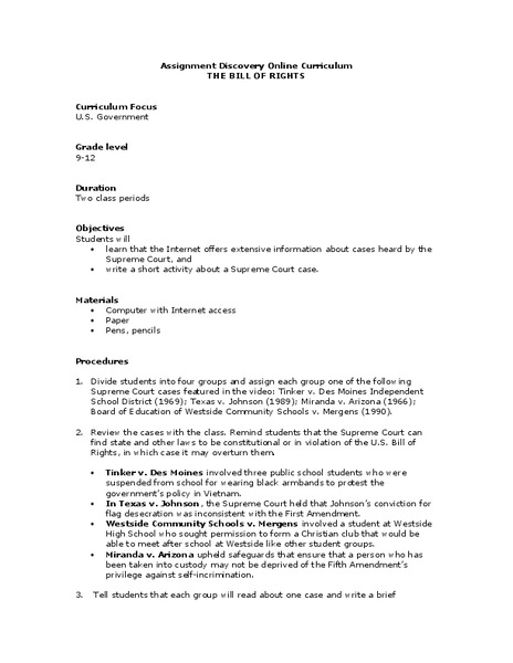 The Bill of Rights Lesson Plan