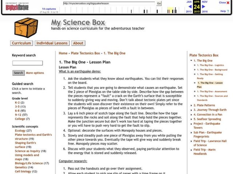 The BIG One Lesson Plan