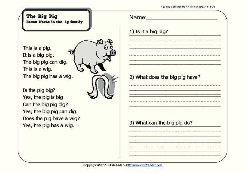 The Big Pig Worksheet