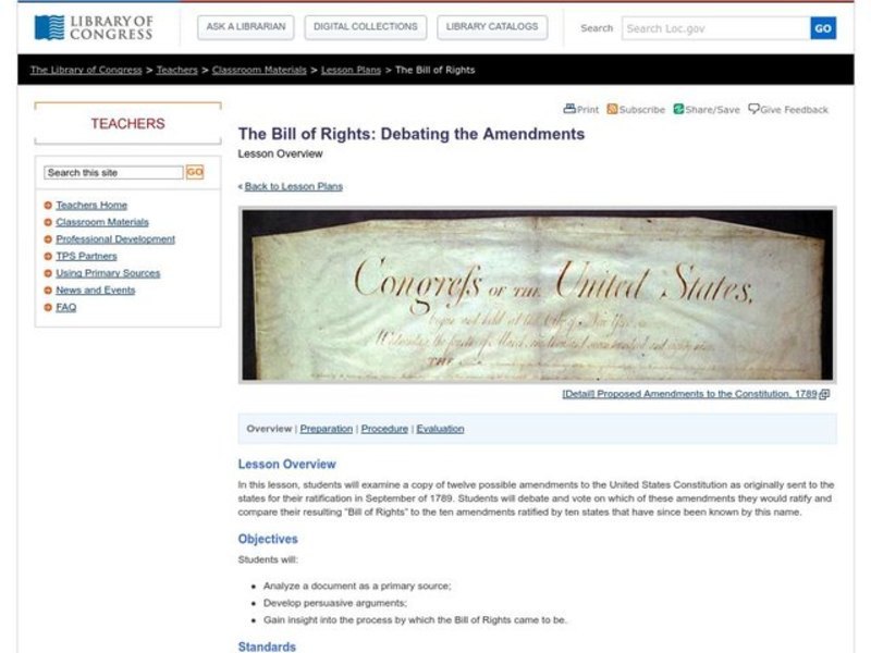 The Bill of Rights: Debating the Amendments Lesson Plan