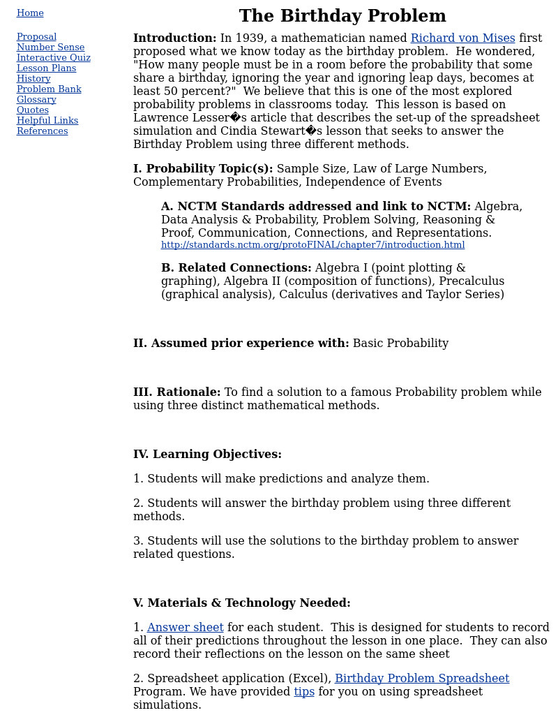 The Birthday Problem Lesson Plan