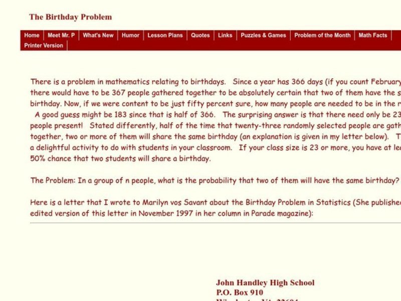 The Birthday Problem Worksheet