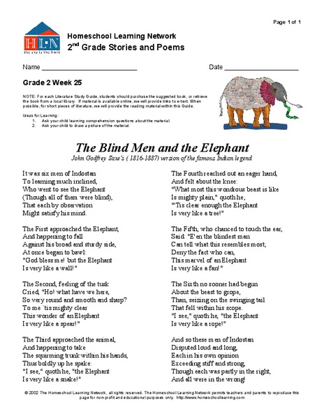 The Blind Men and the Elephant Worksheet