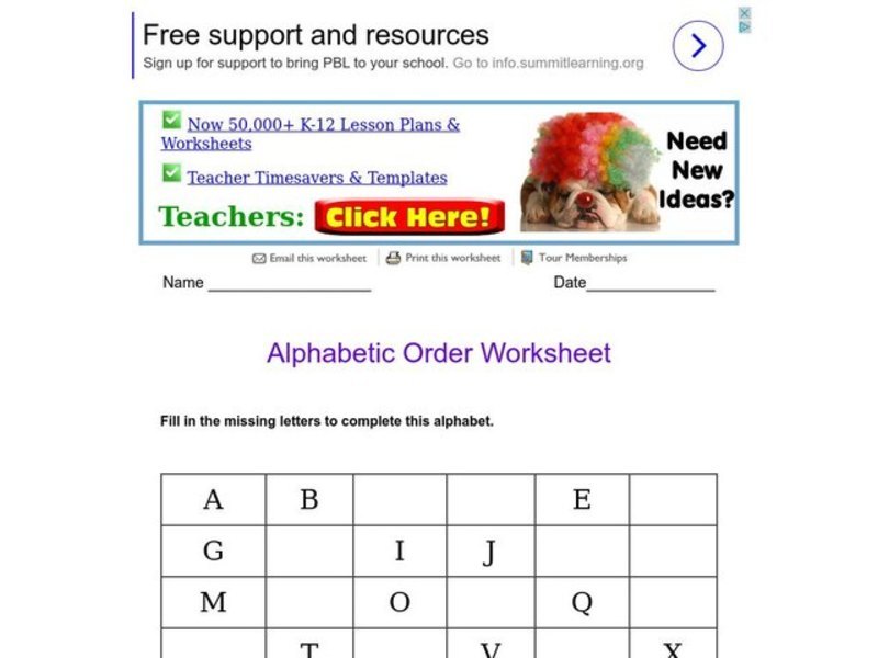 Alphabetic Order Worksheet Worksheet