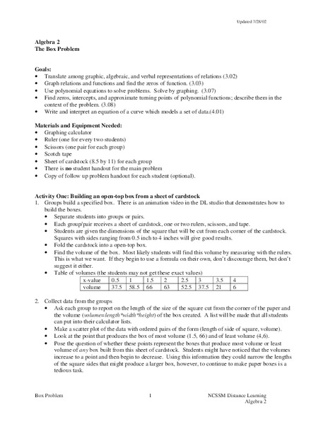 The Box Problem Lesson Plan