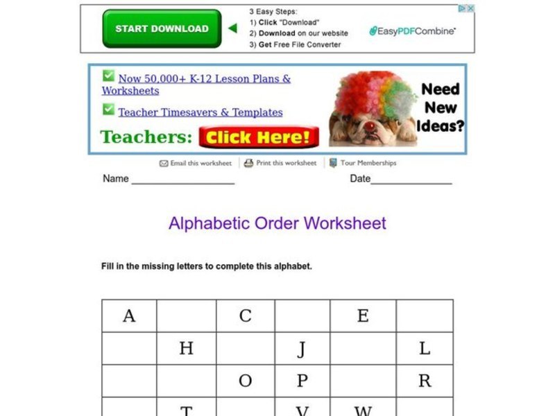 Alphabetic Order Worksheet Worksheet
