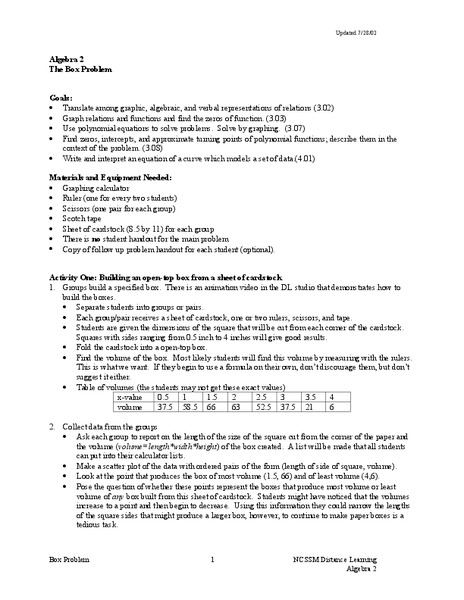 The Box Problem Lesson Plan